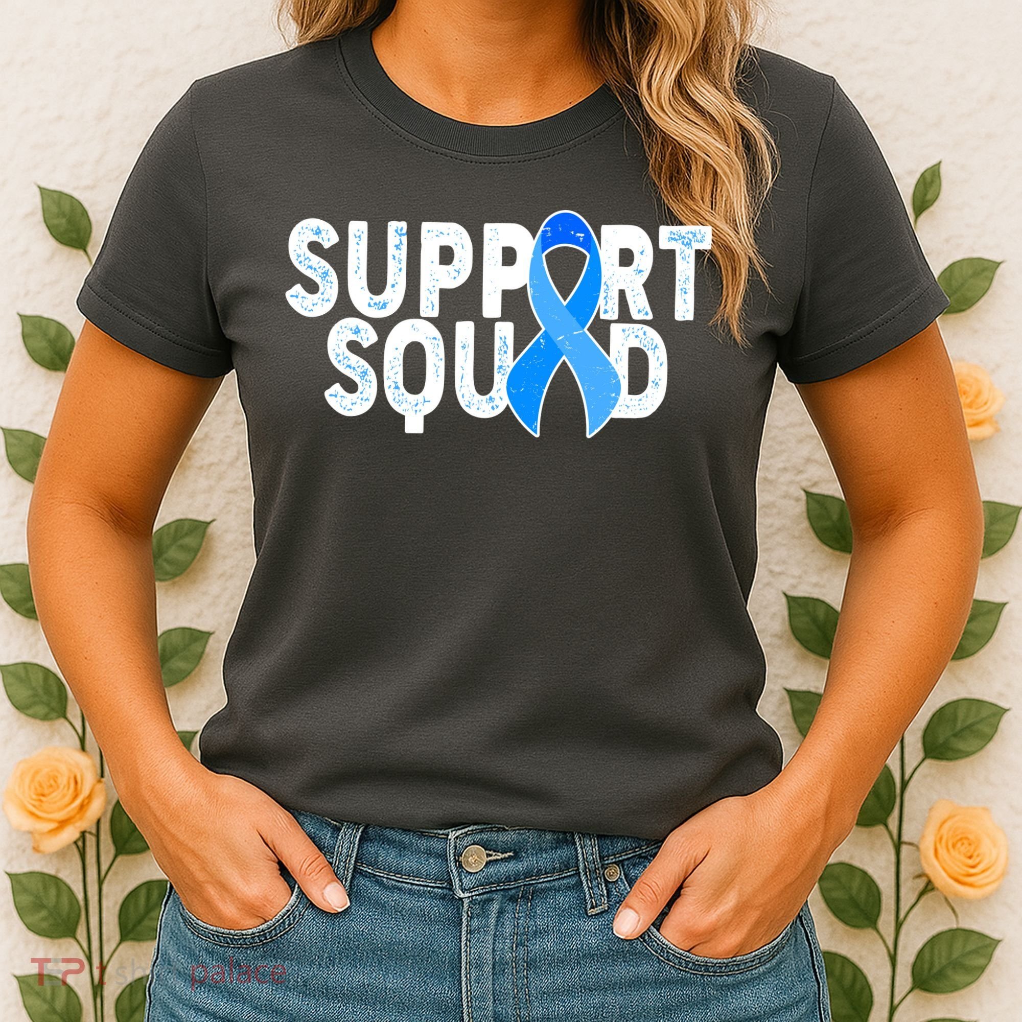Support Squad Colon Cancer Awareness Blue Ribbon Women's T-Shirt