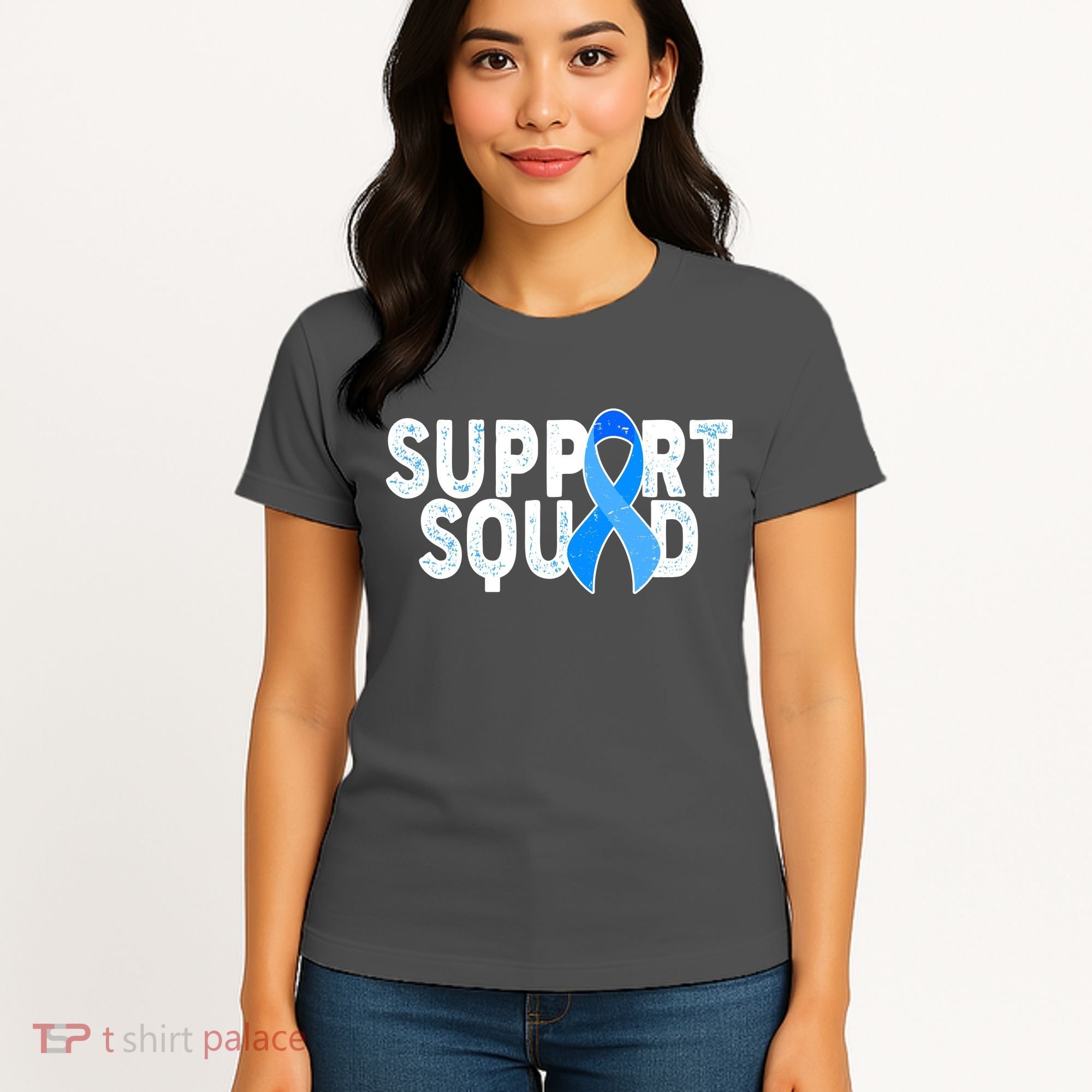 Support Squad Colon Cancer Awareness Blue Ribbon Women's T-Shirt