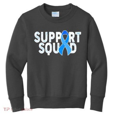 Support Squad Colon Cancer Awareness Blue Ribbon Kids Sweatshirt
