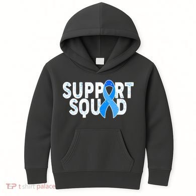 Support Squad Colon Cancer Awareness Blue Ribbon Kids Hoodie