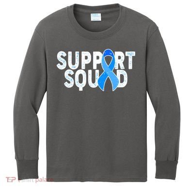 Support Squad Colon Cancer Awareness Blue Ribbon Kids Long Sleeve Shirt