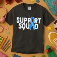 Support Squad Colon Cancer Awareness Blue Ribbon Kids T-Shirt thumb 3