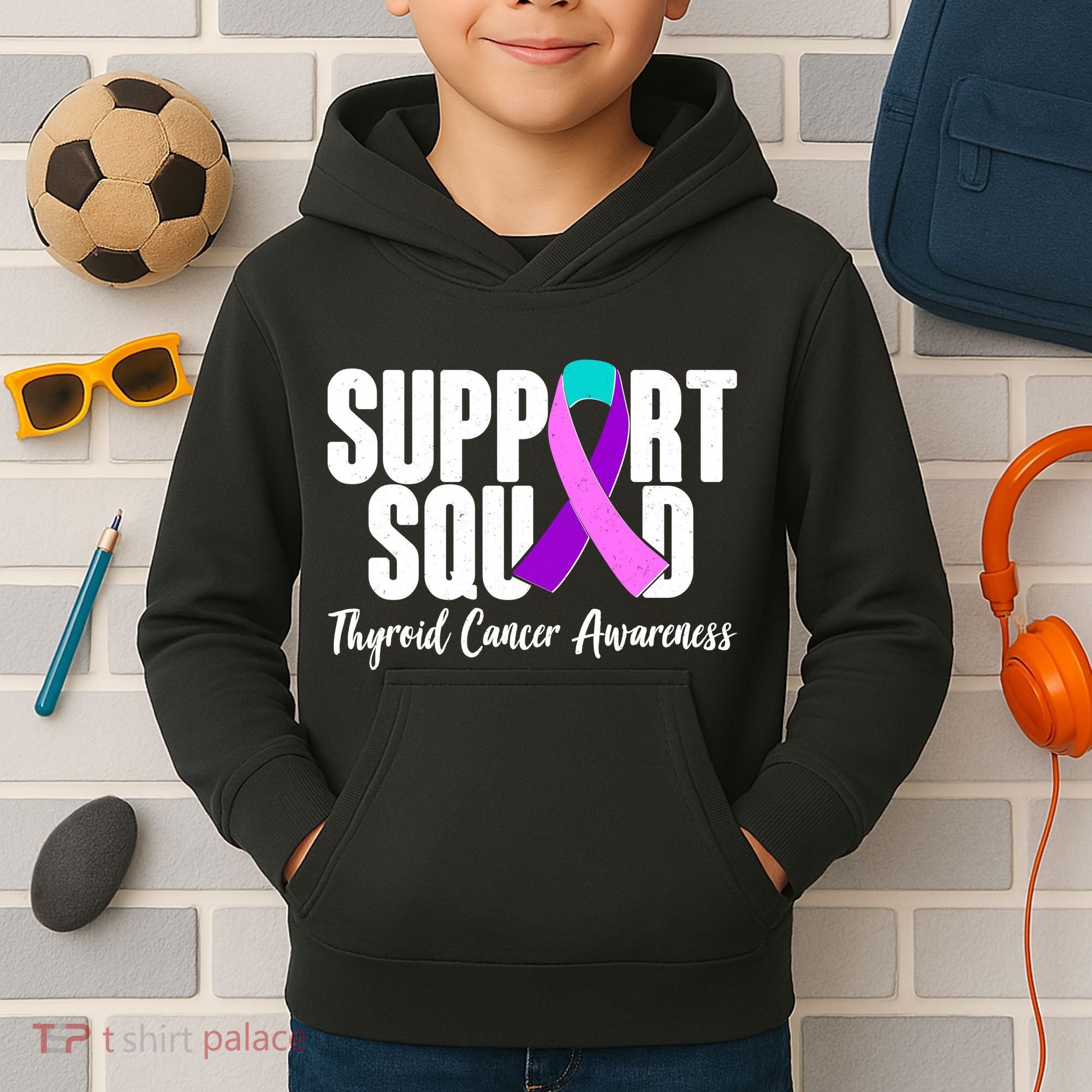 Support Squad Thyroid Cancer Awareness Kids Hoodie