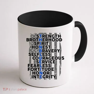 Support The Thin Blue Line US Flag Coffee Mug back