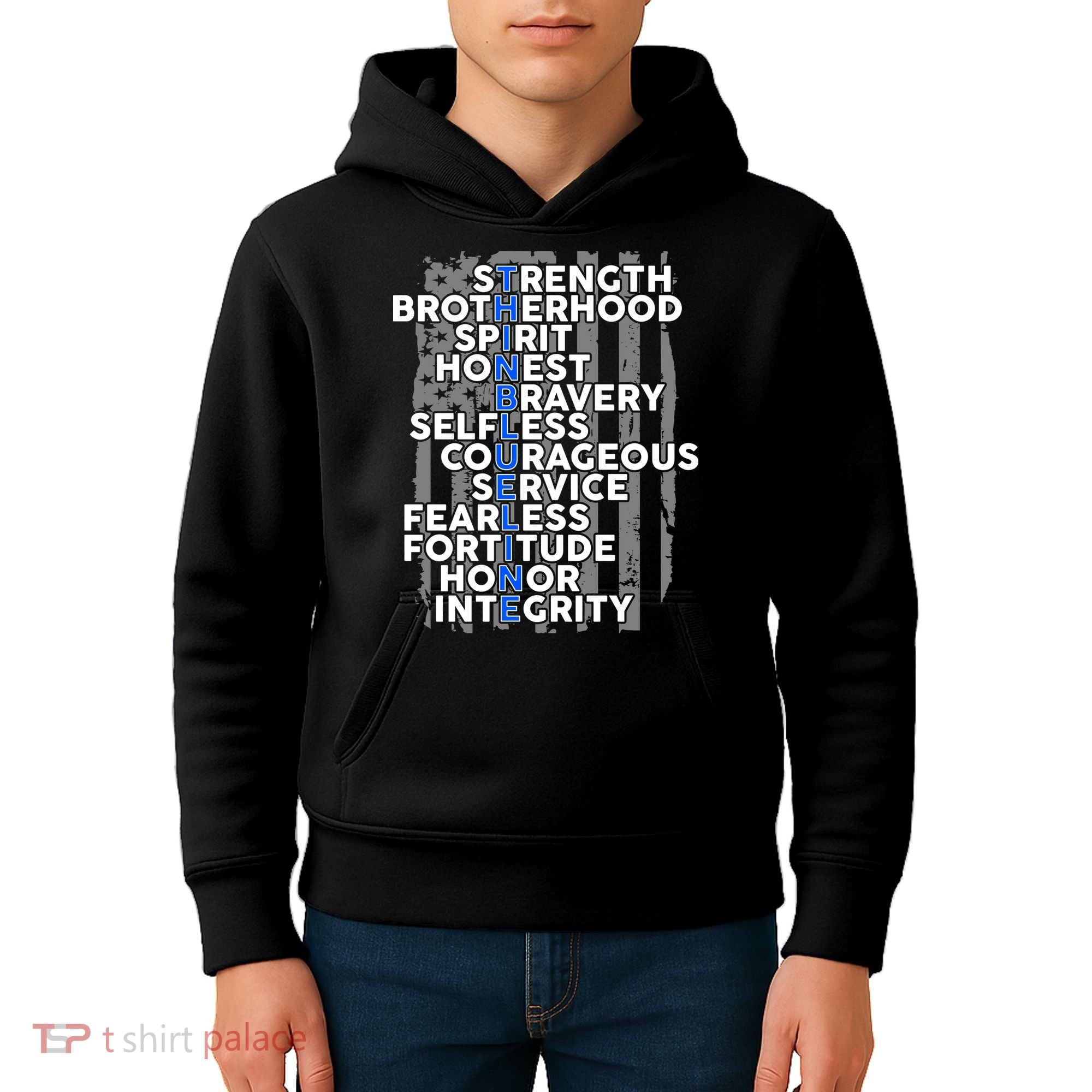 Support The Thin Blue Line US Flag Kids Hoodie