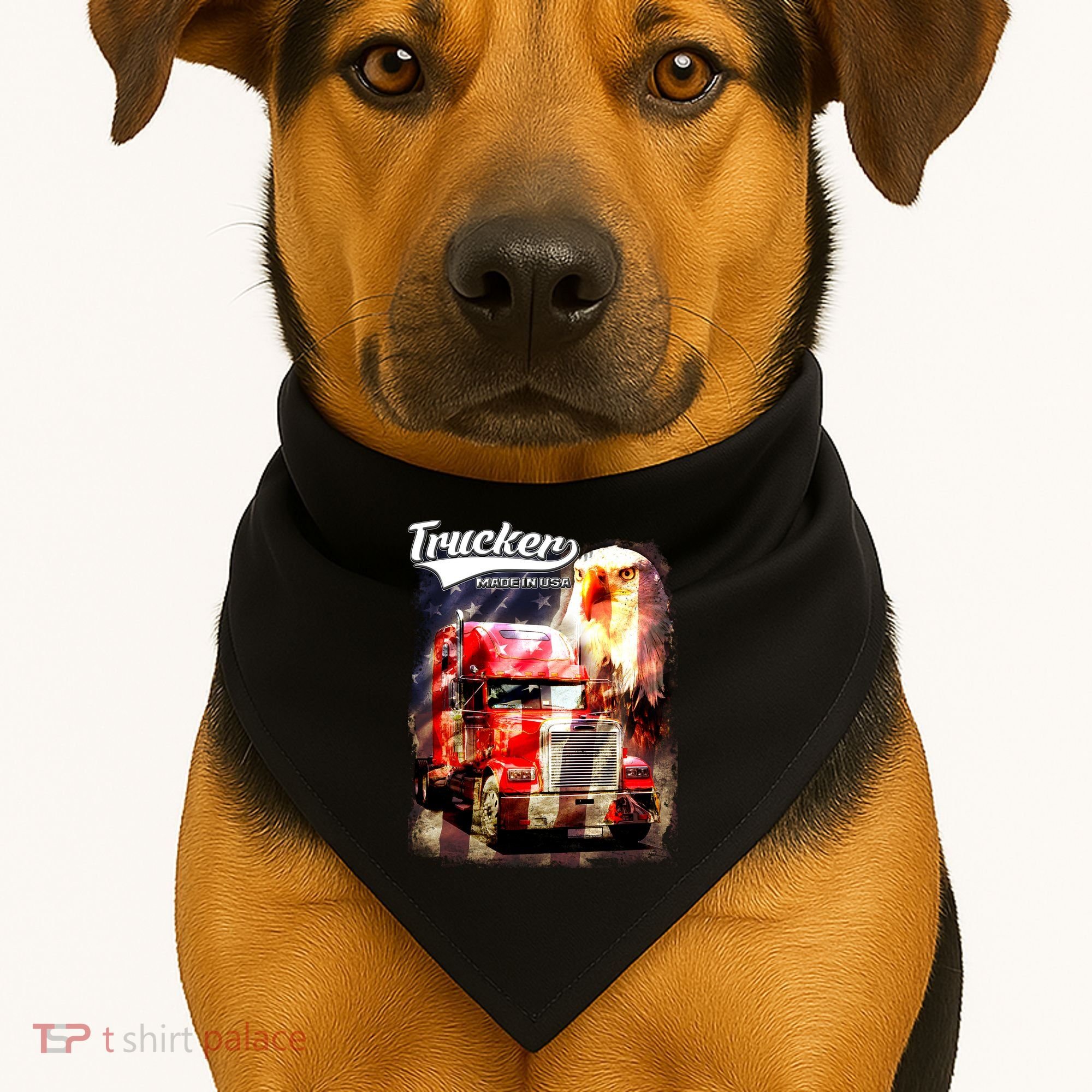 Support Trucker Made In USA Eagle Flag USA-Made Doggie Bandana