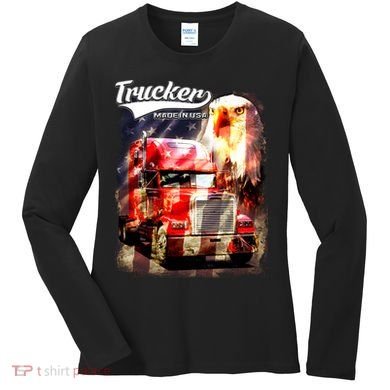 Support Trucker Made In USA Eagle Flag Women's Long Sleeve Shirt