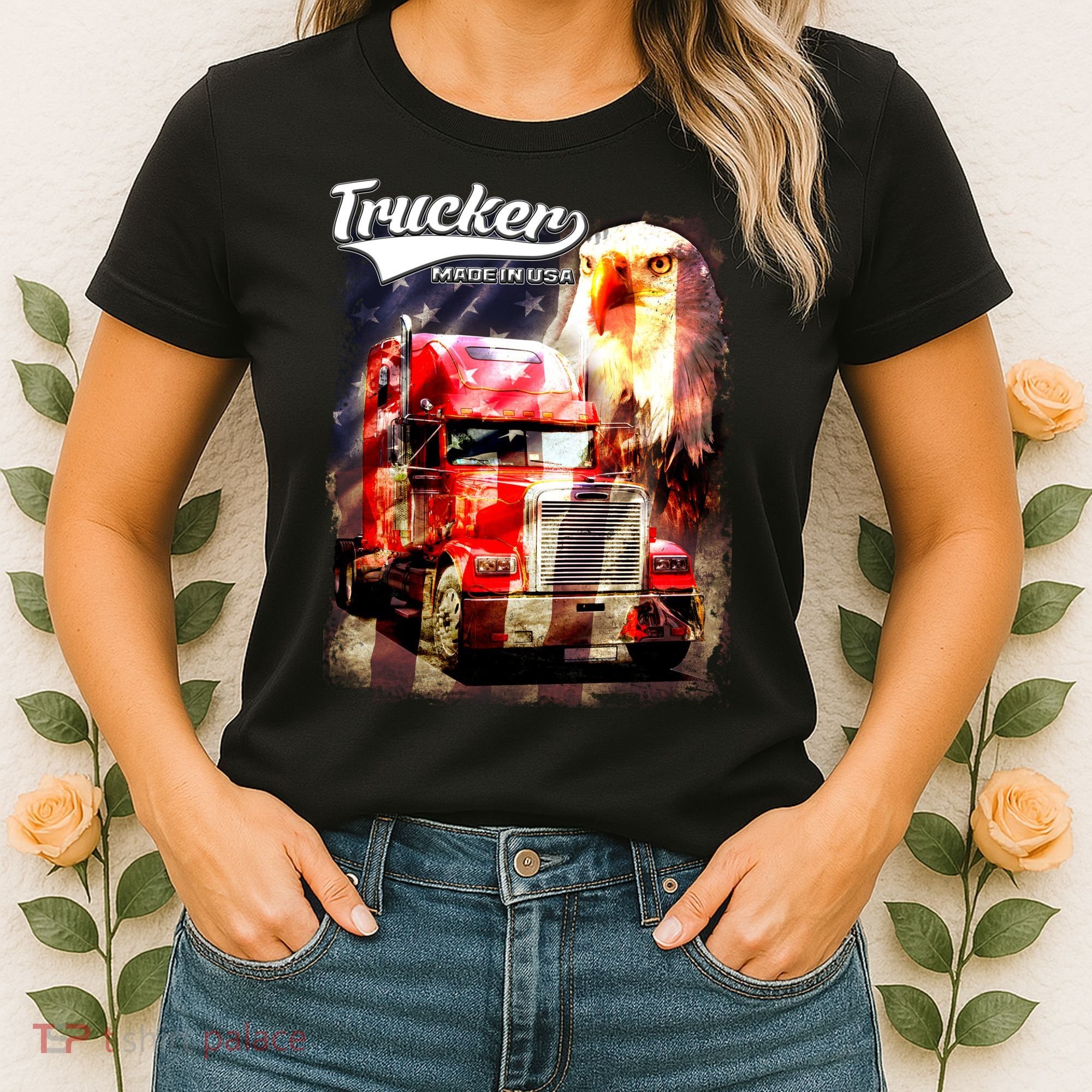 Support Trucker Made In USA Eagle Flag Women's T-Shirt