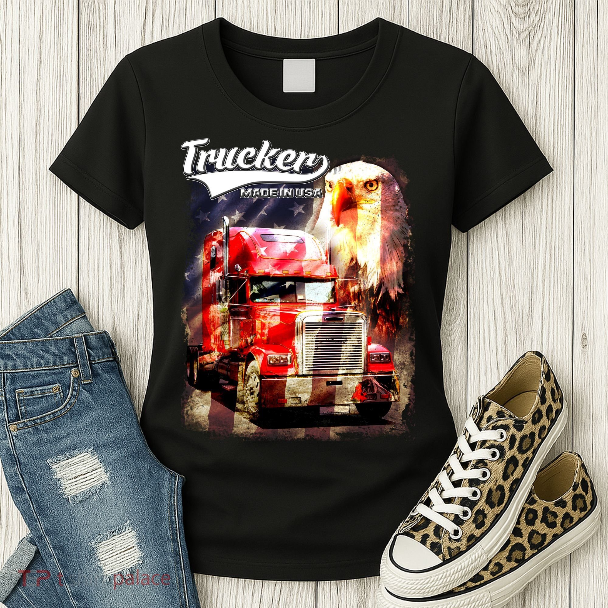 Support Trucker Made In USA Eagle Flag Women's T-Shirt