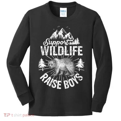 Support Wildlife Raise Boys Kids Long Sleeve Shirt