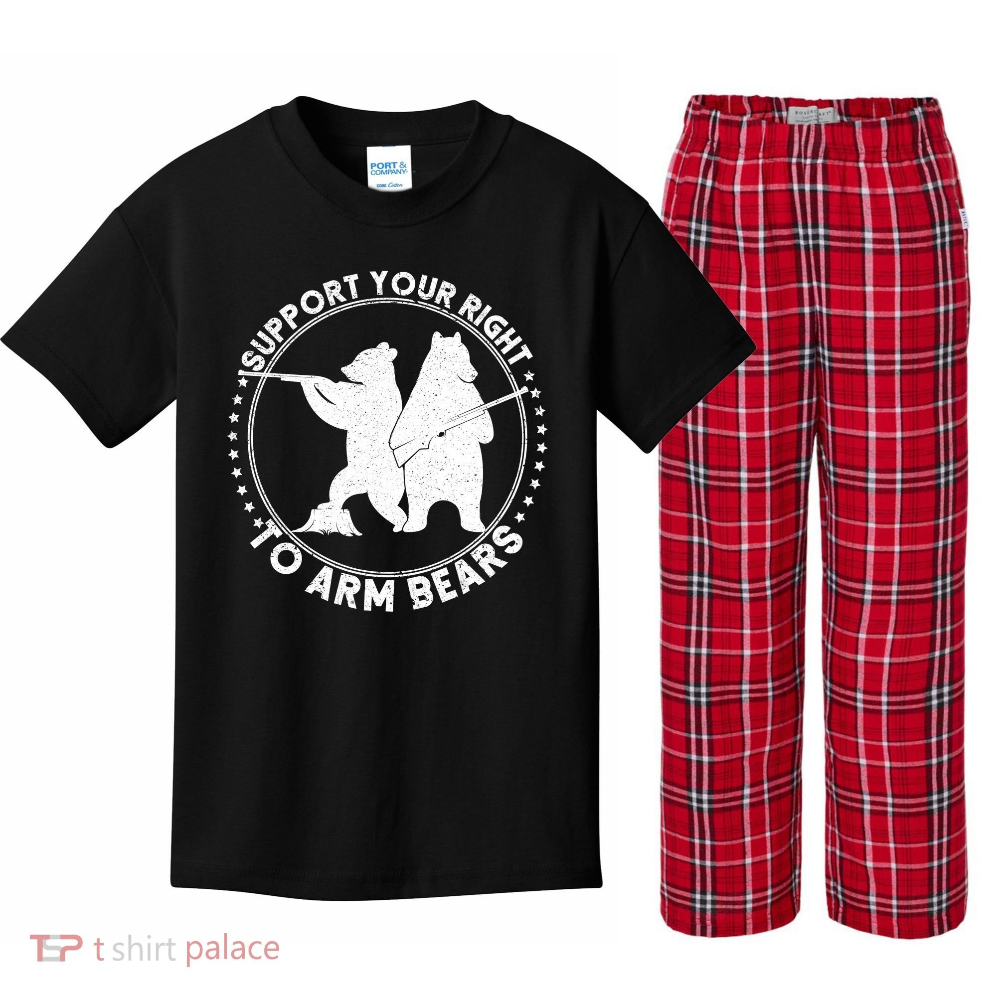 Support Your Right To Arm Bears Kids Plaid Pajama Set