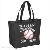 Supportive Baseball Sister That's My Brother Out There Tote Bag thumb 2
