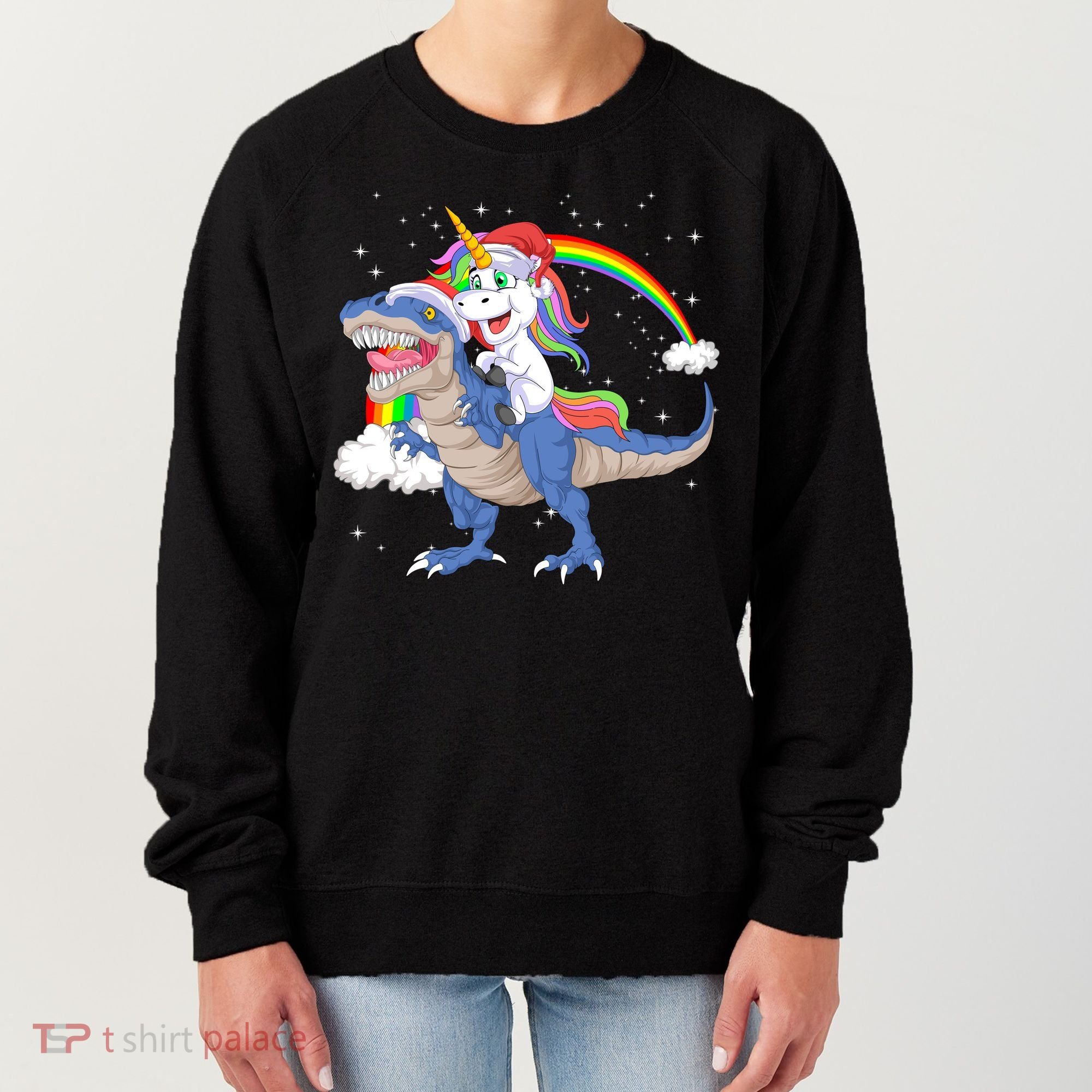 Santa Unicorn Riding Dinosaur Women's Sweatshirt