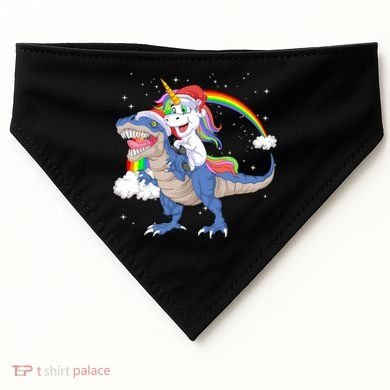 Santa Unicorn Riding Dinosaur USA-Made Doggie Bandana