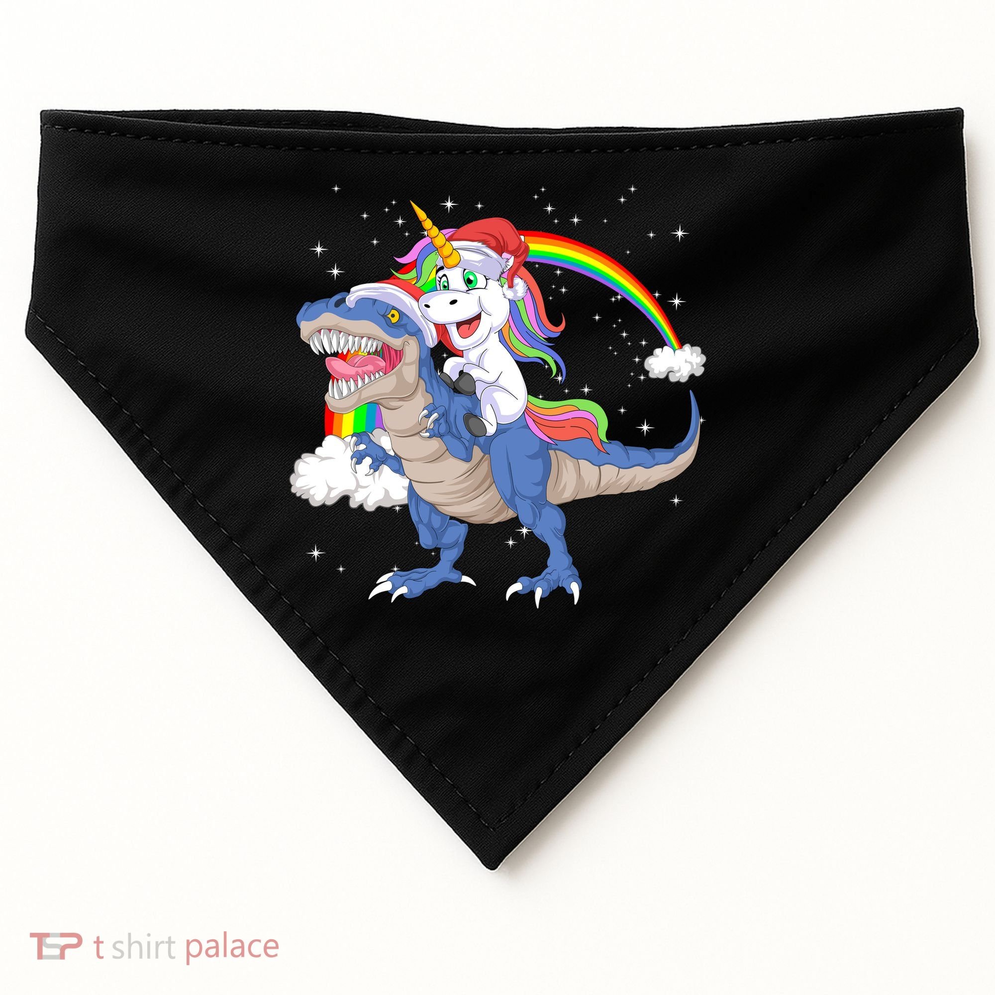 Santa Unicorn Riding Dinosaur USA-Made Doggie Bandana