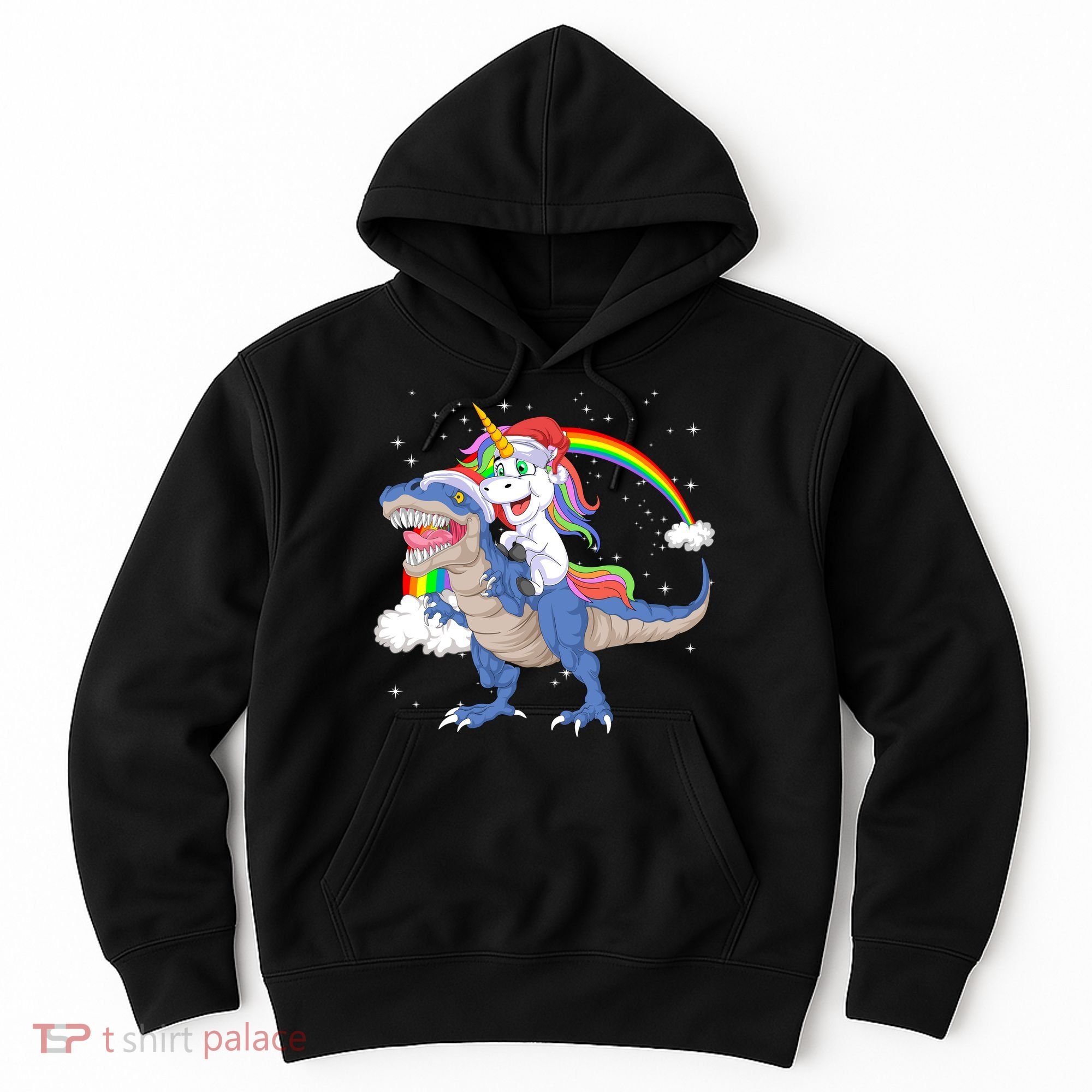 Santa Unicorn Riding Dinosaur Hoodie