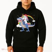 Santa Unicorn Riding Dinosaur Hoodie thumb 2