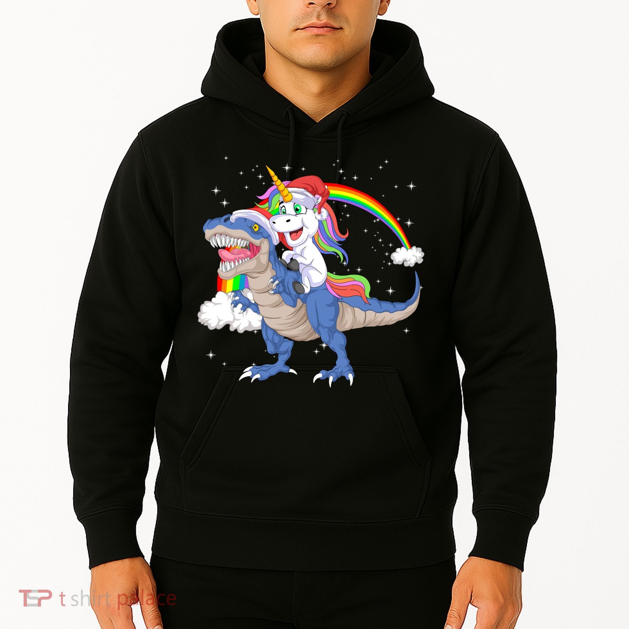 Santa Unicorn Riding Dinosaur Hoodie