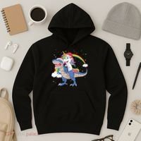 Santa Unicorn Riding Dinosaur Hoodie thumb 3