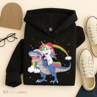 Santa Unicorn Riding Dinosaur Hoodie thumb 4