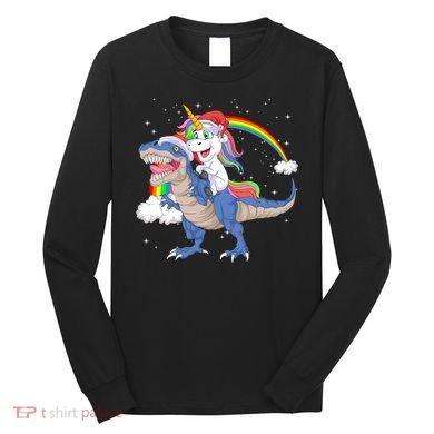Santa Unicorn Riding Dinosaur Long Sleeve Shirt