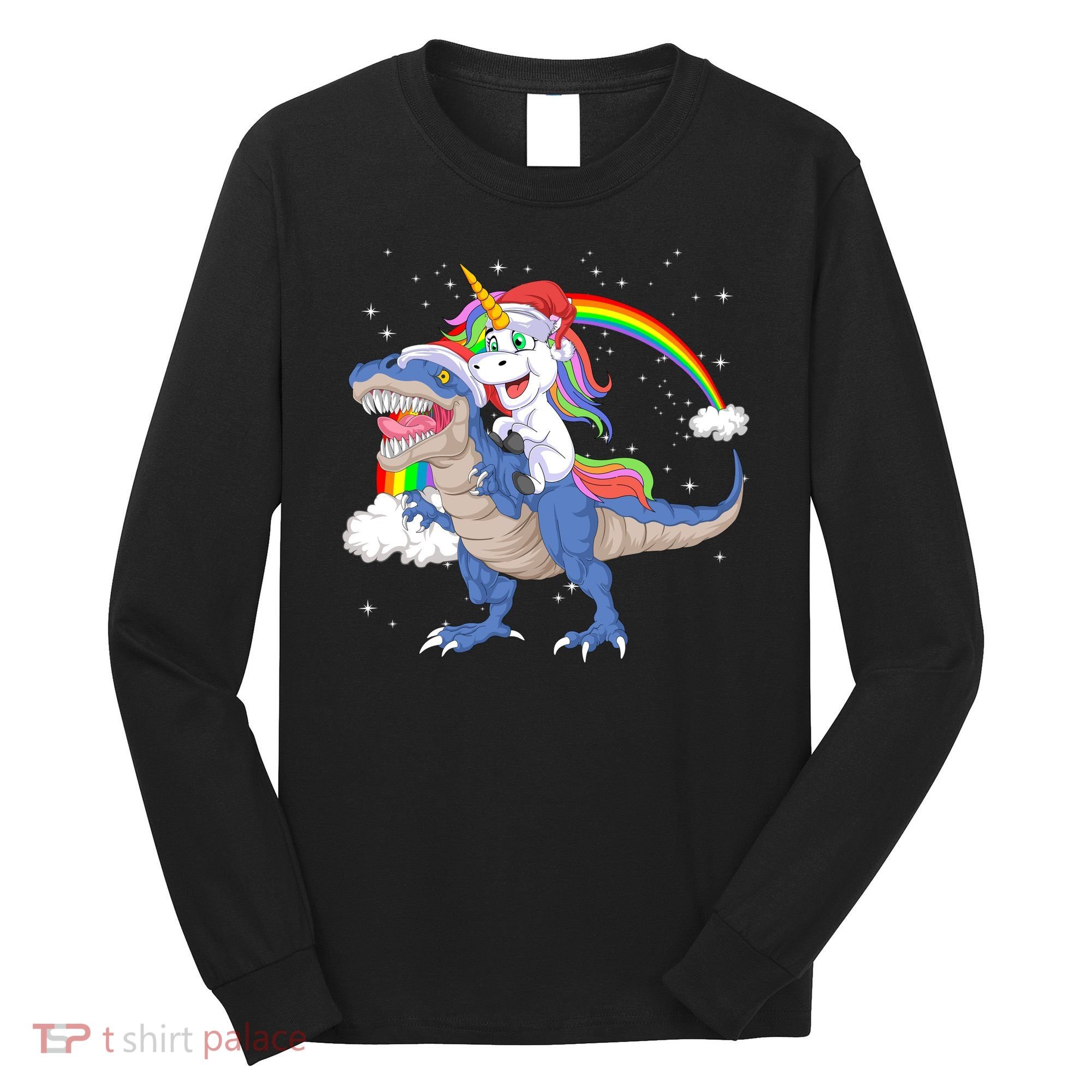 Santa Unicorn Riding Dinosaur Long Sleeve Shirt