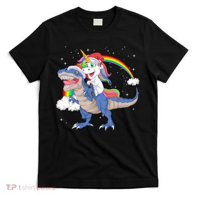 Santa Unicorn Riding Dinosaur T-Shirt