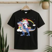 Santa Unicorn Riding Dinosaur T-Shirt thumb 2