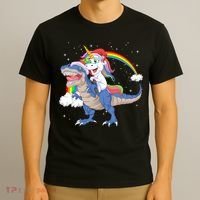 Santa Unicorn Riding Dinosaur T-Shirt thumb 3