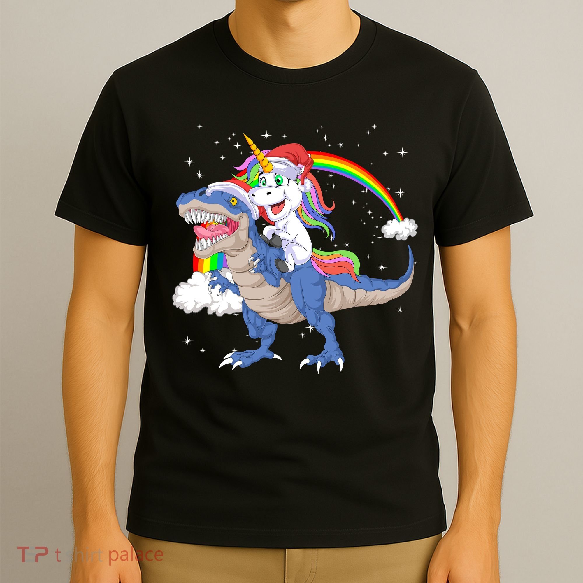 Santa Unicorn Riding Dinosaur T-Shirt
