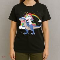 Santa Unicorn Riding Dinosaur T-Shirt thumb 4