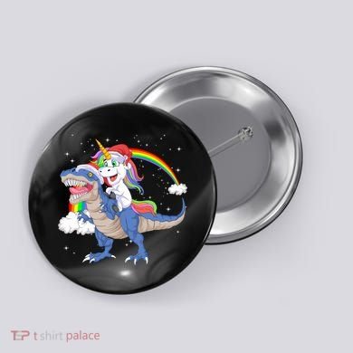 Santa Unicorn Riding Dinosaur Button