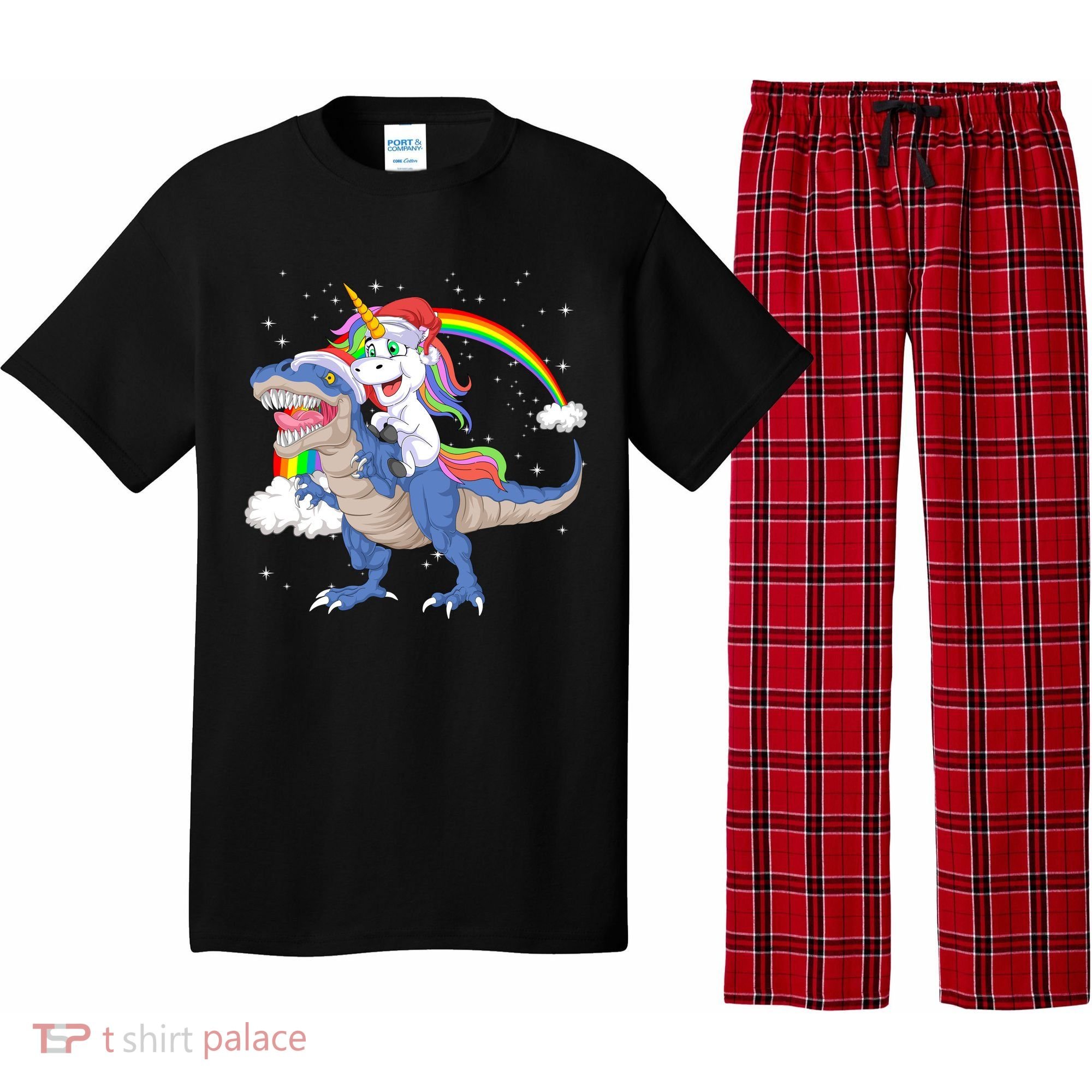 Santa Unicorn Riding Dinosaur Pajama Set