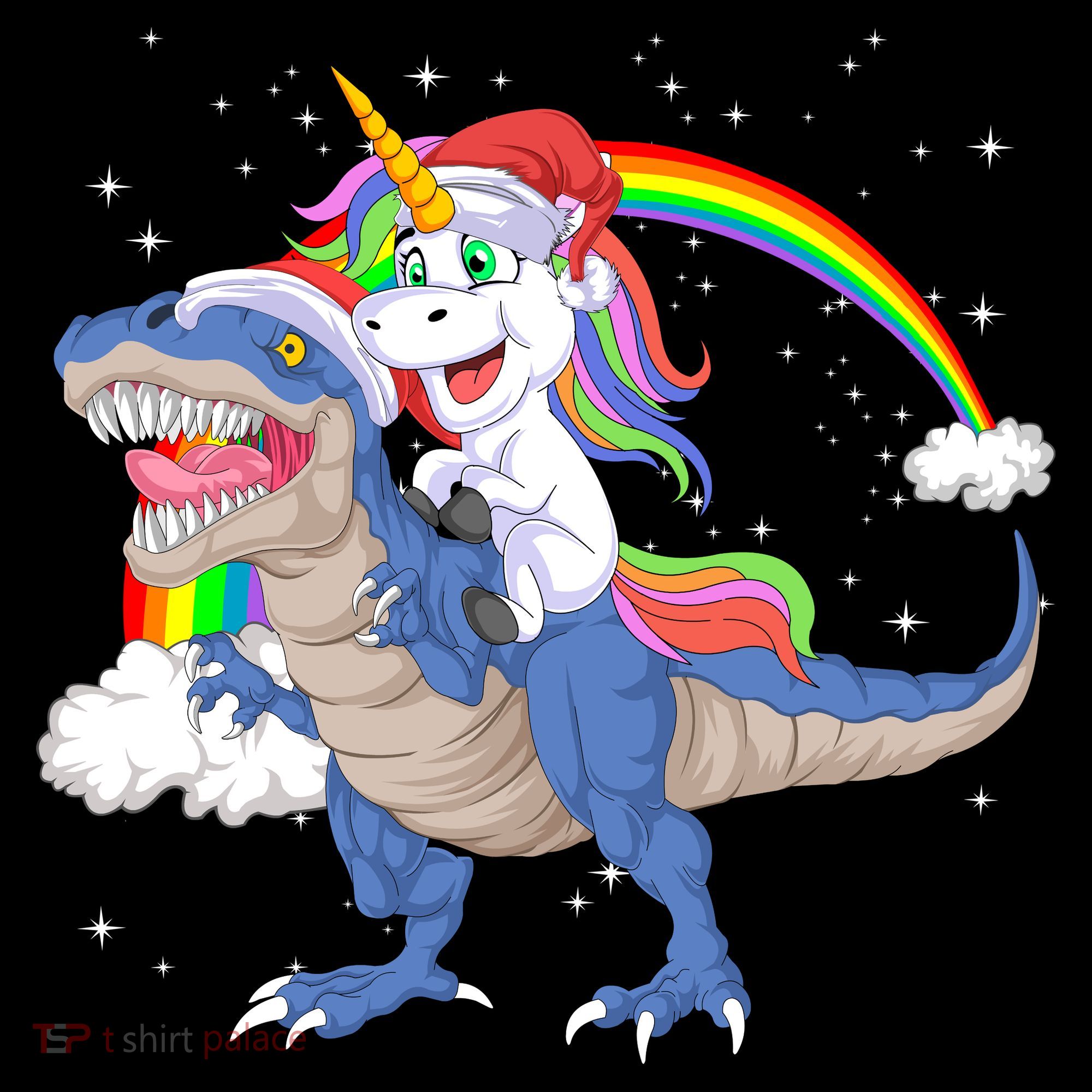 Santa Unicorn Riding Dinosaur Women's Hoodie