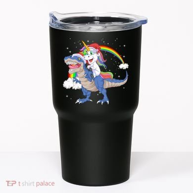Santa Unicorn Riding Dinosaur Tumbler