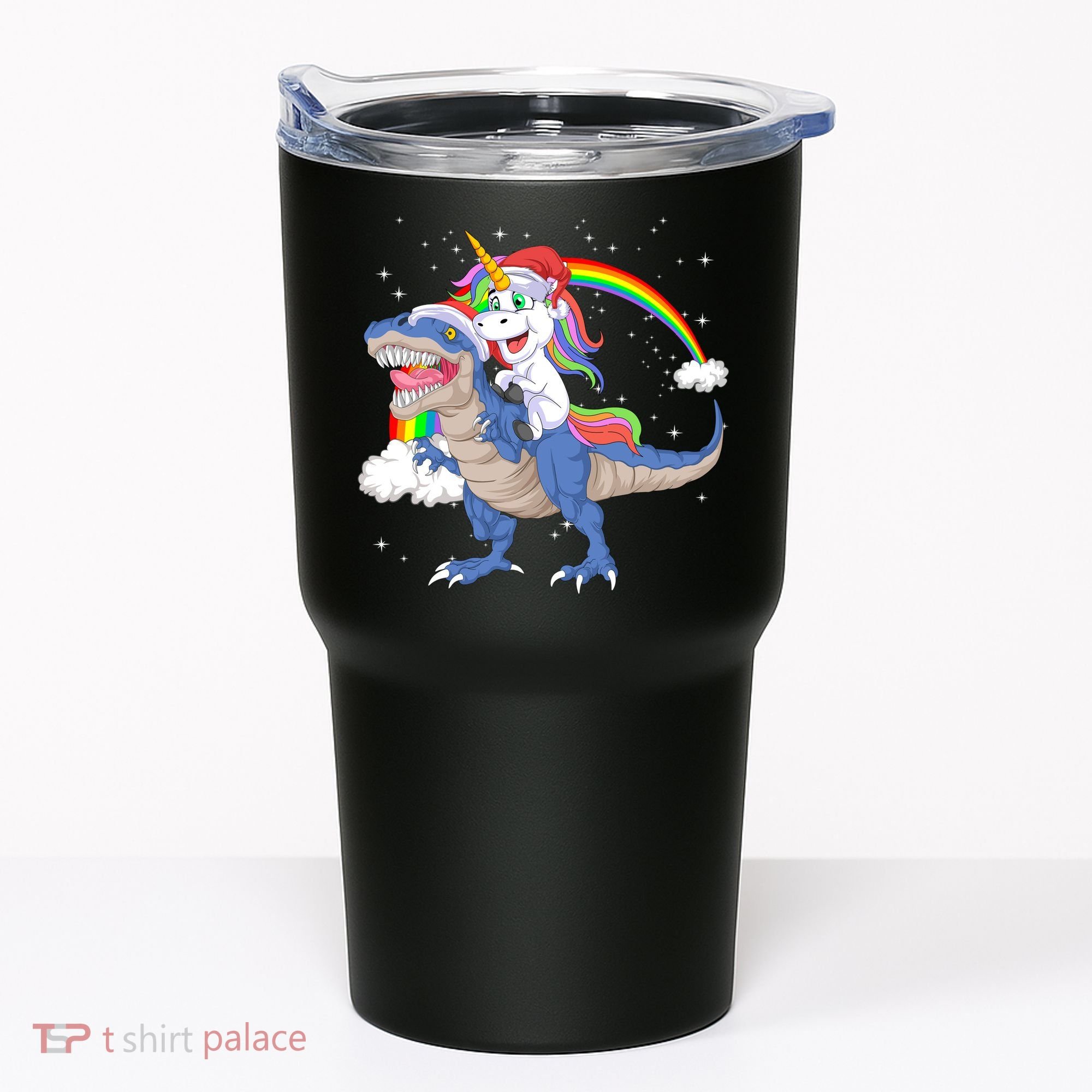 Santa Unicorn Riding Dinosaur Tumbler