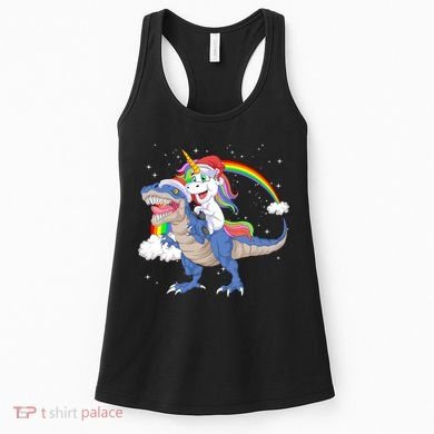Santa Unicorn Riding Dinosaur Women's Tank Top