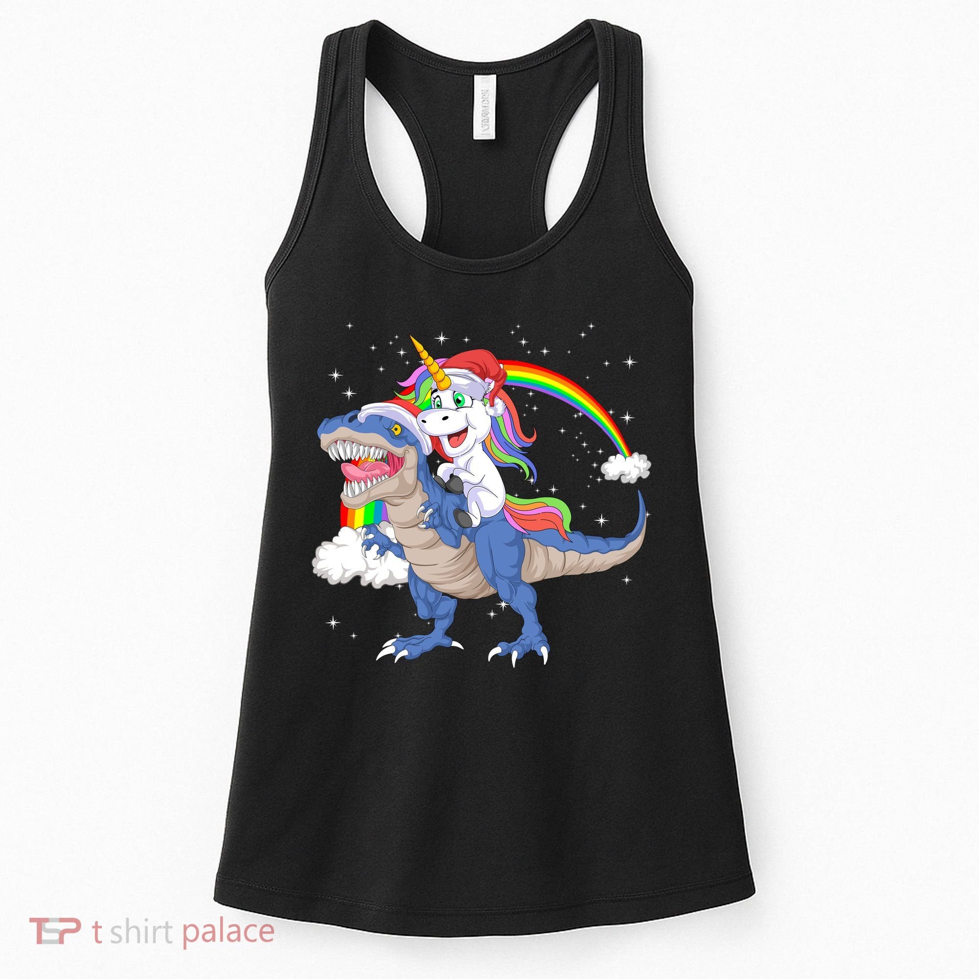 Santa Unicorn Riding Dinosaur Women's Tank Top