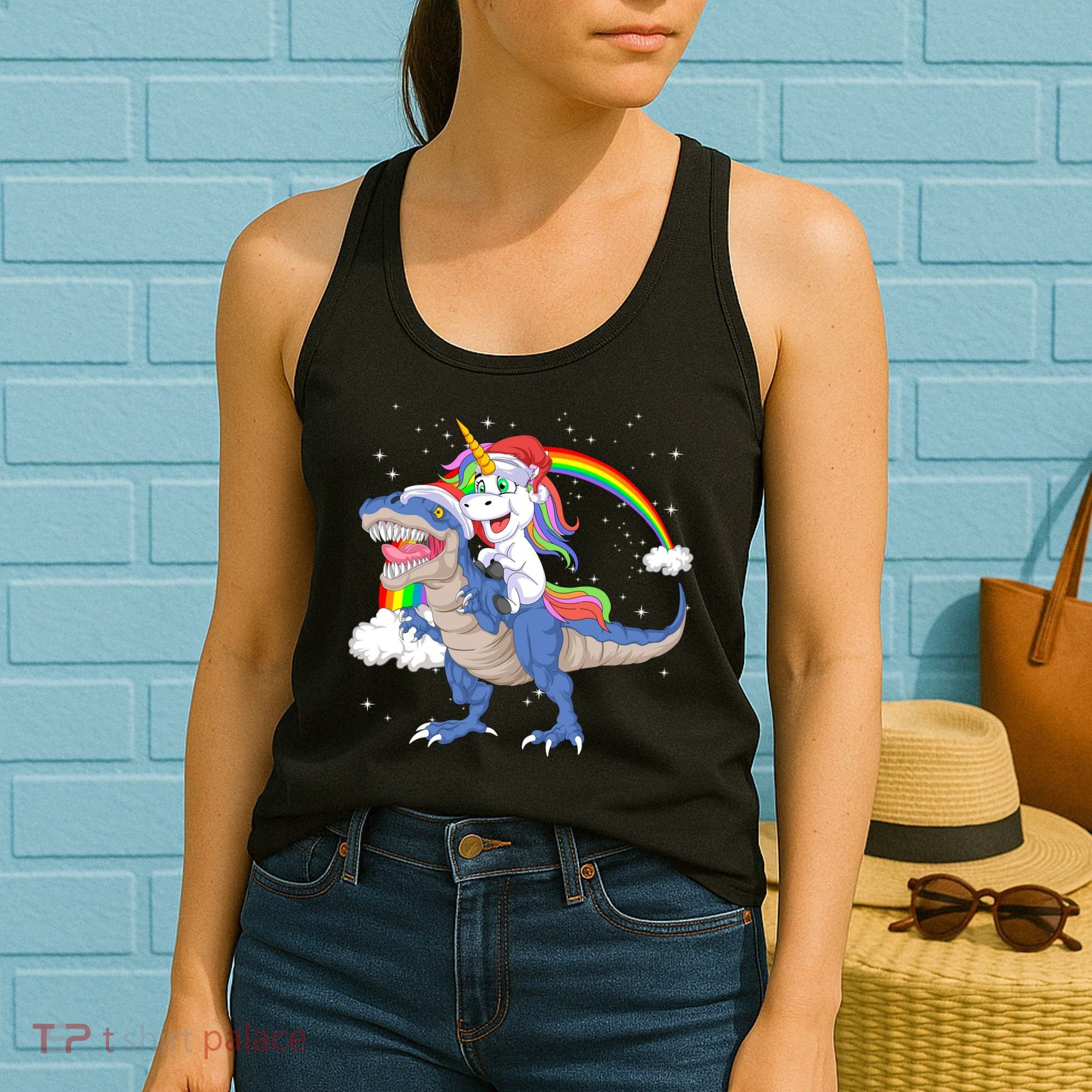 Santa Unicorn Riding Dinosaur Women's Tank Top
