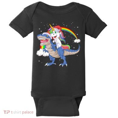 Santa Unicorn Riding Dinosaur Baby Bodysuit