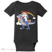 Santa Unicorn Riding Dinosaur Baby Bodysuit thumb 0