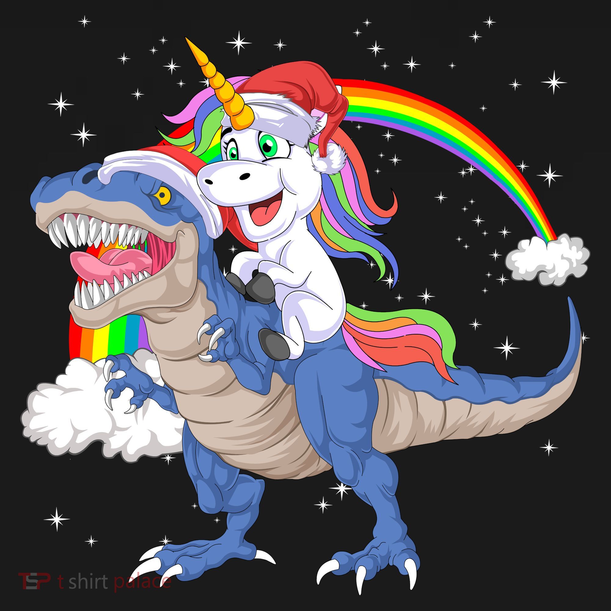 Santa Unicorn Riding Dinosaur Baby Bodysuit