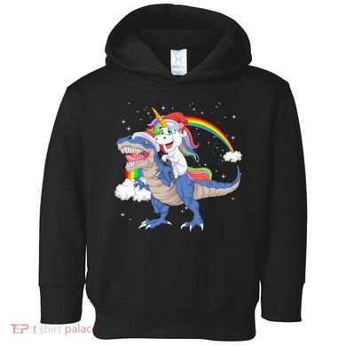 Santa Unicorn Riding Dinosaur Toddler Hoodie