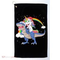 Santa Unicorn Riding Dinosaur Golf Towel thumb 0