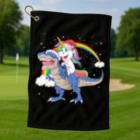Santa Unicorn Riding Dinosaur Golf Towel thumb 1