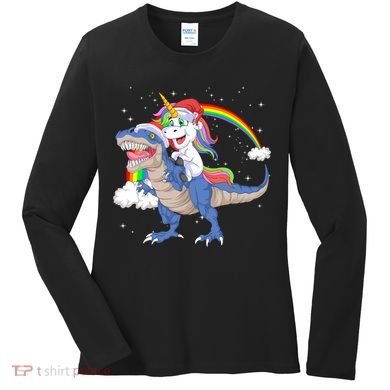Santa Unicorn Riding Dinosaur Women's Long Sleeve Shirt
