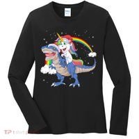 Santa Unicorn Riding Dinosaur Women's Long Sleeve Shirt thumb 0