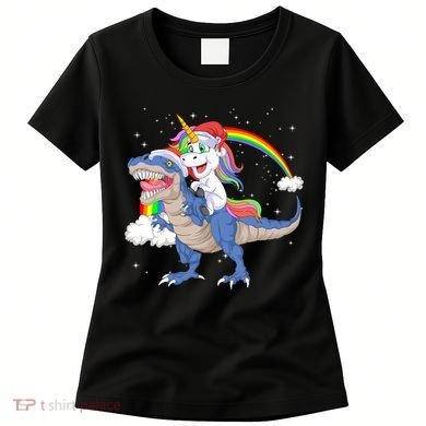 Santa Unicorn Riding Dinosaur Women's T-Shirt