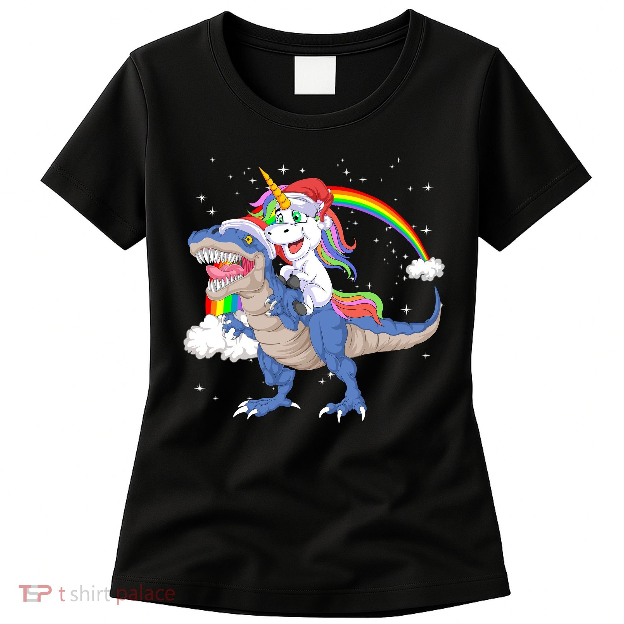Santa Unicorn Riding Dinosaur Women's T-Shirt