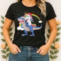 Santa Unicorn Riding Dinosaur Women's T-Shirt thumb 2